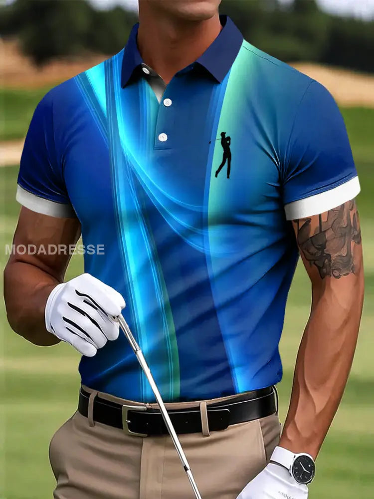 Mäns Golf Abstrakt Gradient Textur Konst Skriv ut Casual Business Polo tröj flerlog / S
