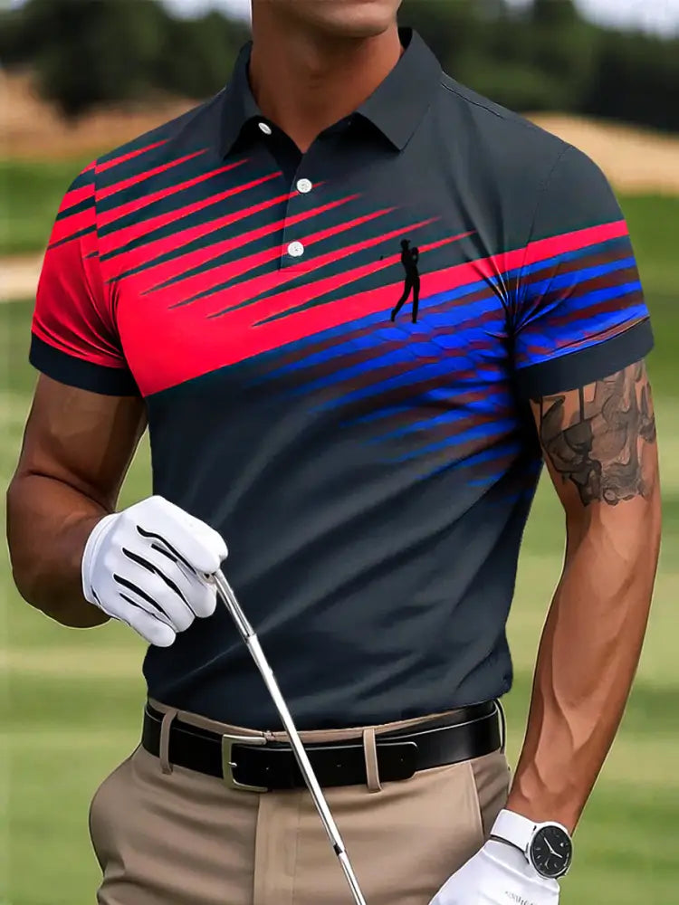 Mäns golf färgglada oregelbundna linjer konst utskrift Casual Business Polo tröj flerlog / S