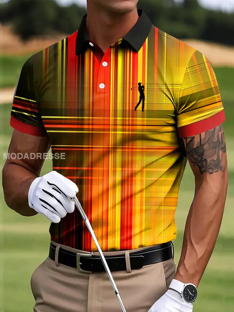 Mäns golf färgglada Plaid Konstnärliga Print Casual Polo tröj flerlog / S