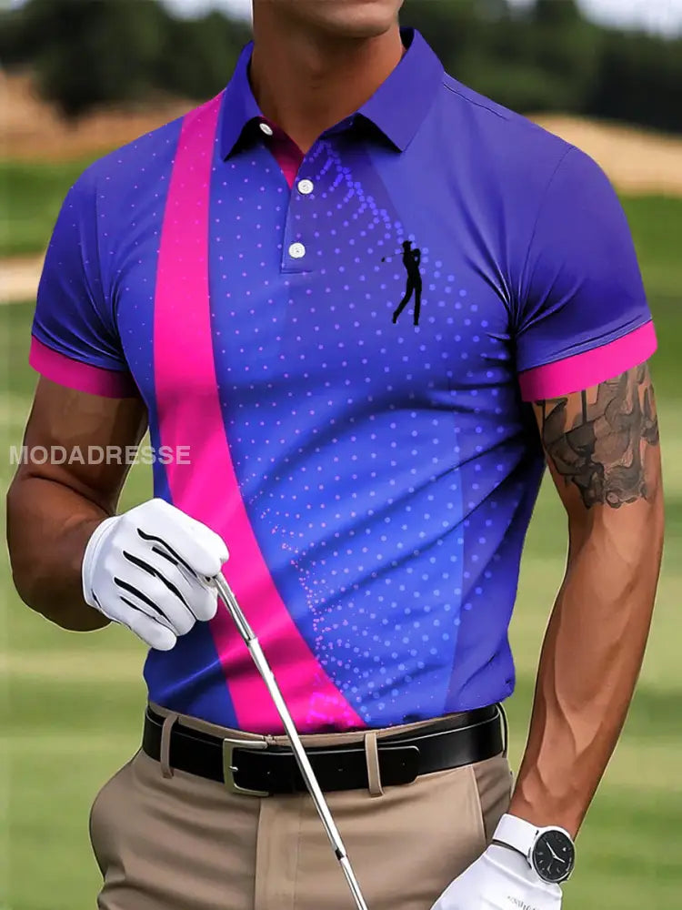 Mäns golf färgglada randiga konstnärliga Print Casual Business Polo tröj flerlog / S