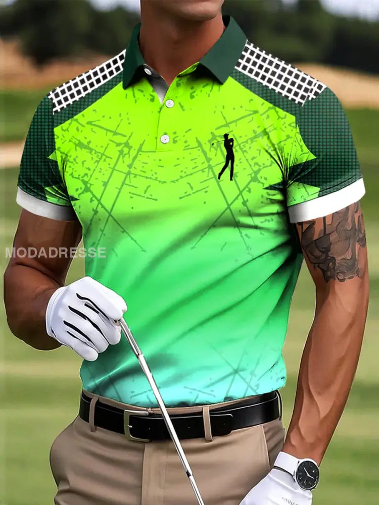 Mäns Golf Geometriska Patchwork Konst Skriv ut Casual Business Polo tröj S