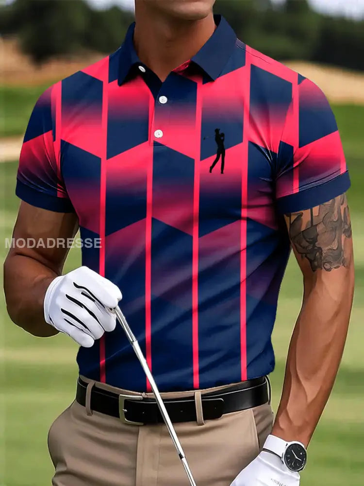 Mäns Golf Gradient Geometrisk konst Skriv ut Casual Business Polo tröj S