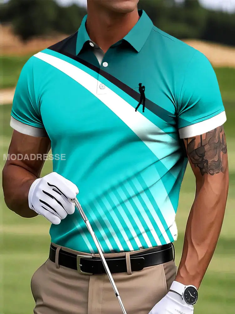 Mäns Golf Gradient linje konst Skriv ut Casual Business Polo tröj S