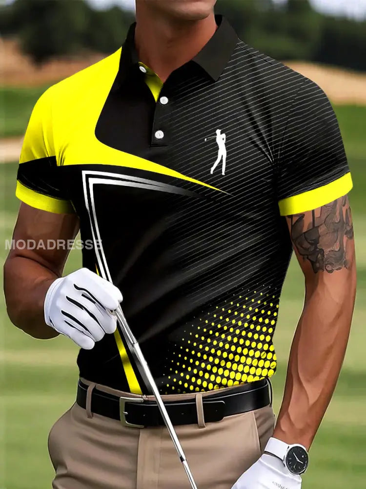 Mäns Golf Gradient oregelbunden linje Konst Skriv ut Casual Business Polo tröj flerlog / S