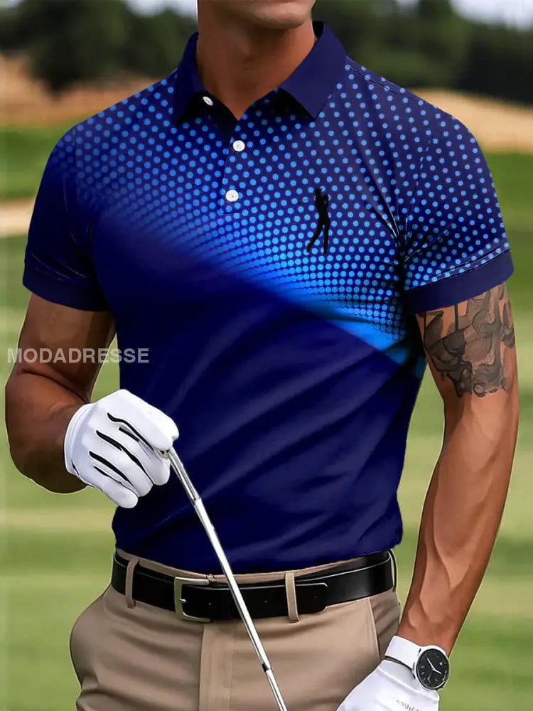 Mäns Golf Gradient Polka Dot Art Print Casual Business Polo tröj flerlog / S