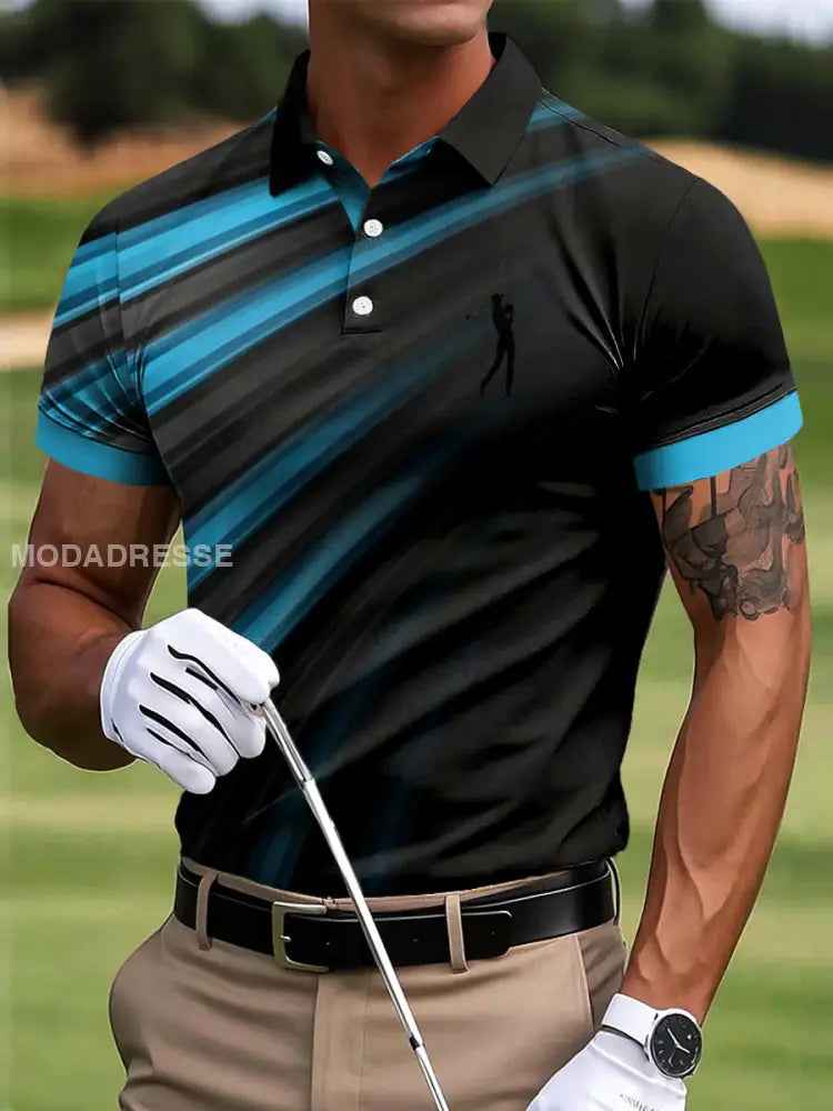 Mäns Golf Gradient Stripe Patchwork Konst Skriv ut Casual Business Polo tröj S