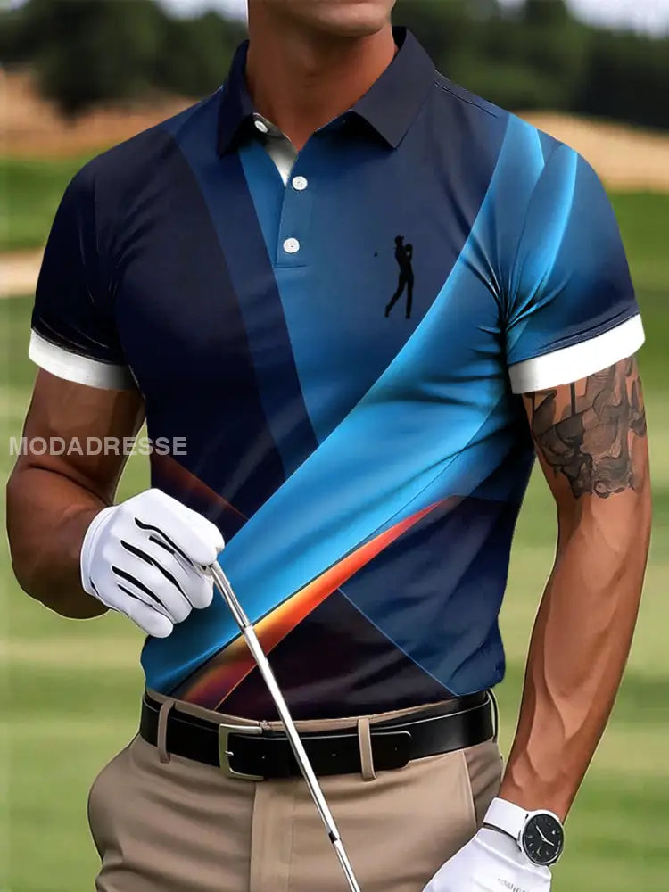Mäns Golf Gradient Texture Patchwork Konst Skriv ut Casual Business Polo tröj S