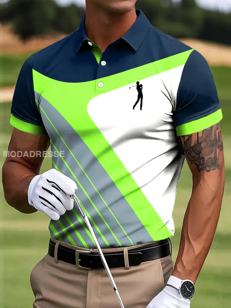 Mäns Golf Multi-Förgrändig konstnärliga Print Casual Business Polo tröj S