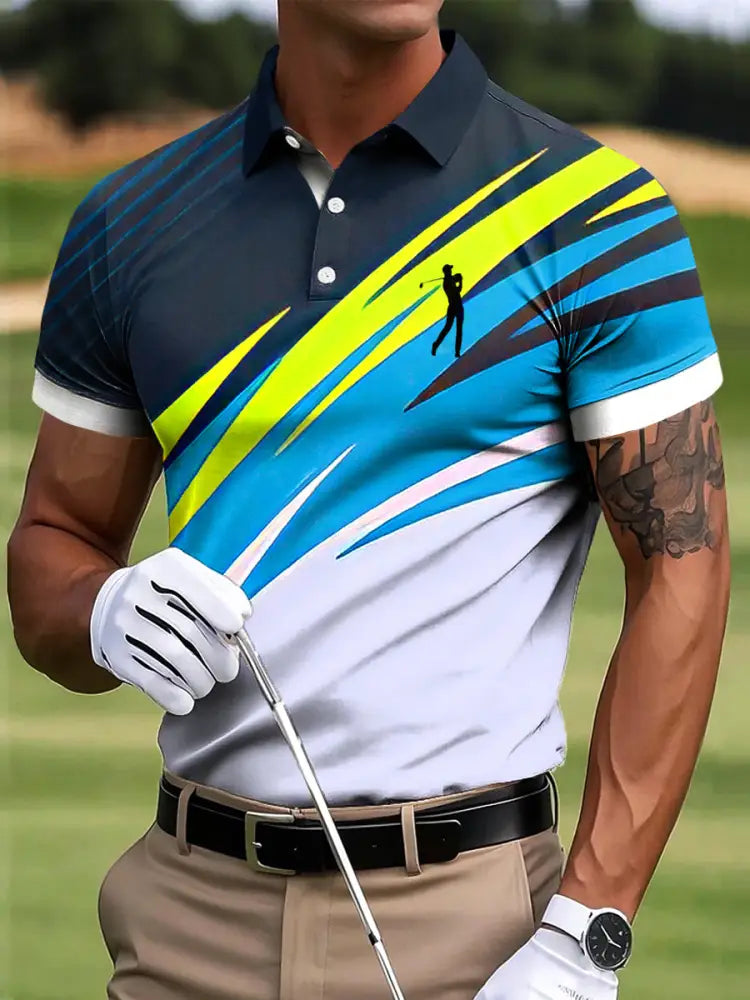 Mäns golf oregelbunden linje Konst Skriv ut Casual Business Polo tröj flerlog / S