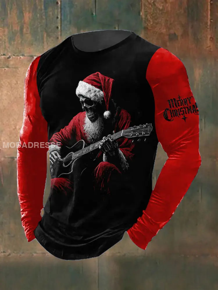 Mäns gotiska jul tryckt lång ärm rund hals T-shirt röd / S
