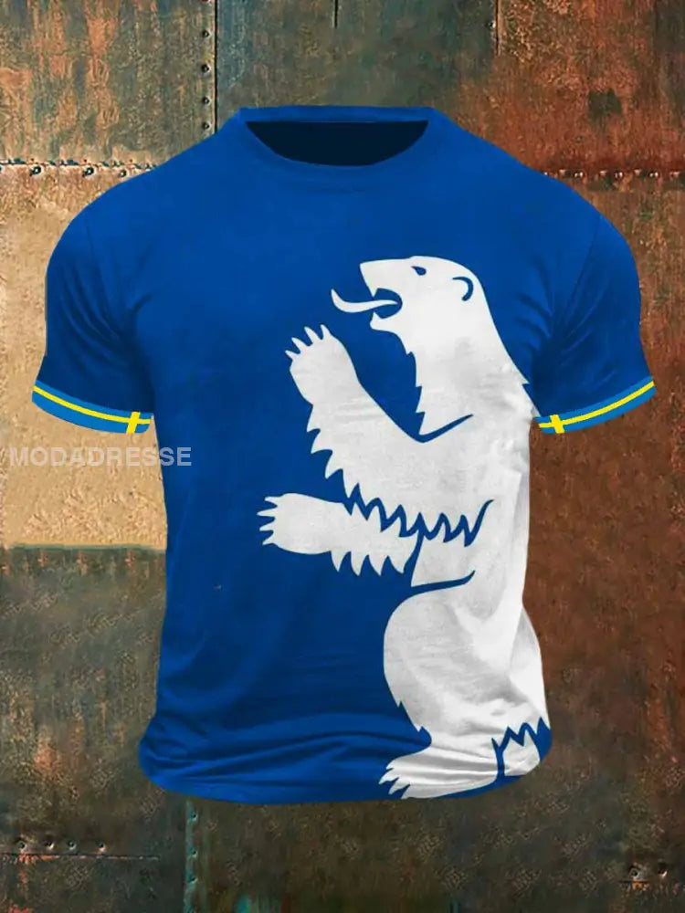Mäns isbjörn Print Vintage Mode kort ärm T-shirt S