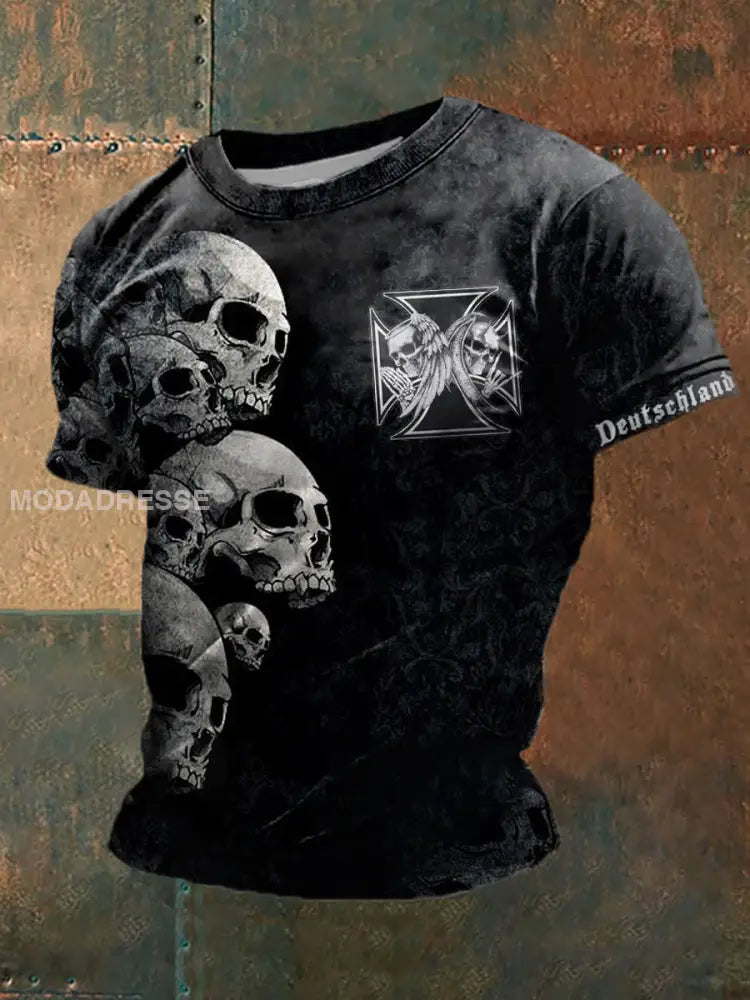 Mäns järnkors skall Deutschland tryckt kort ärm T-shirt svart / S