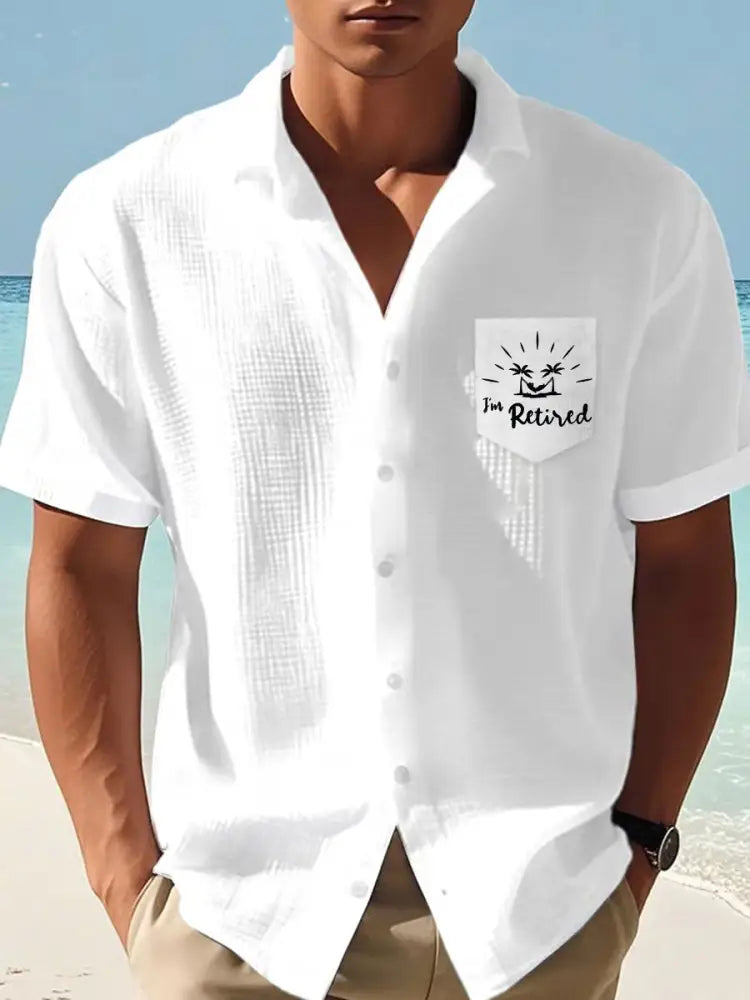 Mäns Jimmy Buffett dag papegoja Print Casual våffle Pocket skjorta vit. / S
