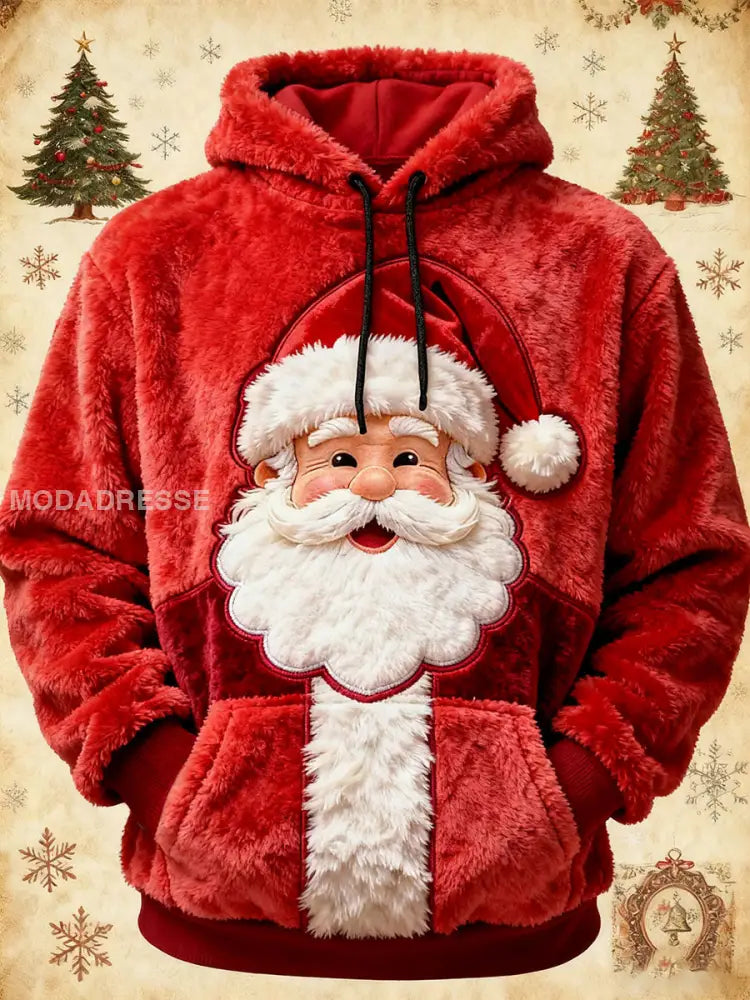 Mäns jul Santa Claus konst överdimensionerad drop-Shoudre Hoodie med fickar röd / S