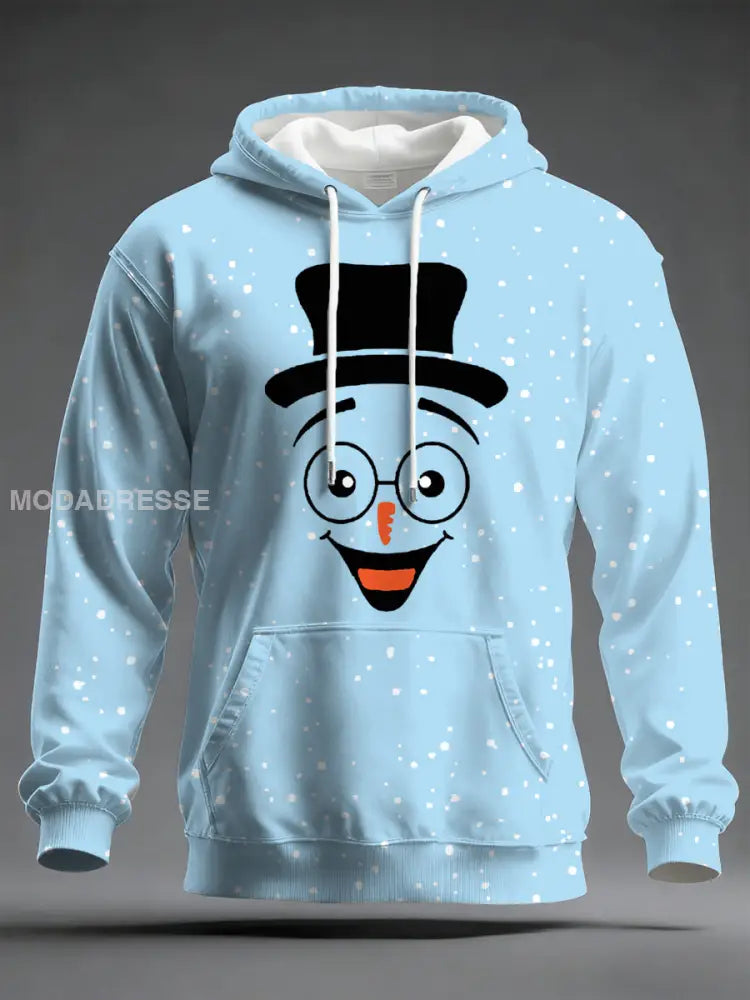 Mäns jul snögubbe Print Casual Hoodie Print ljusblåa / S