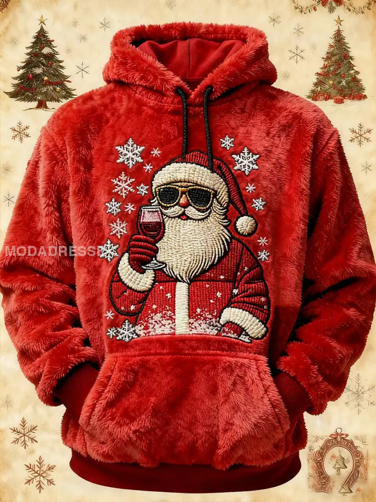 Mäns jultomte konst Flannel Hoodie. röd / S