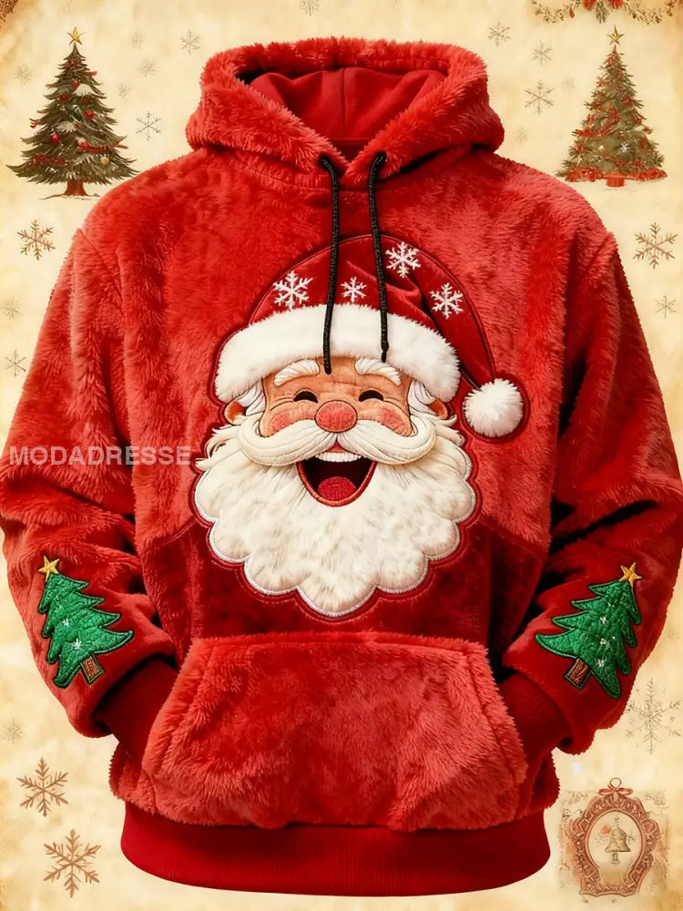 Mäns jultomte konst Flannel Hoodie. röd / S