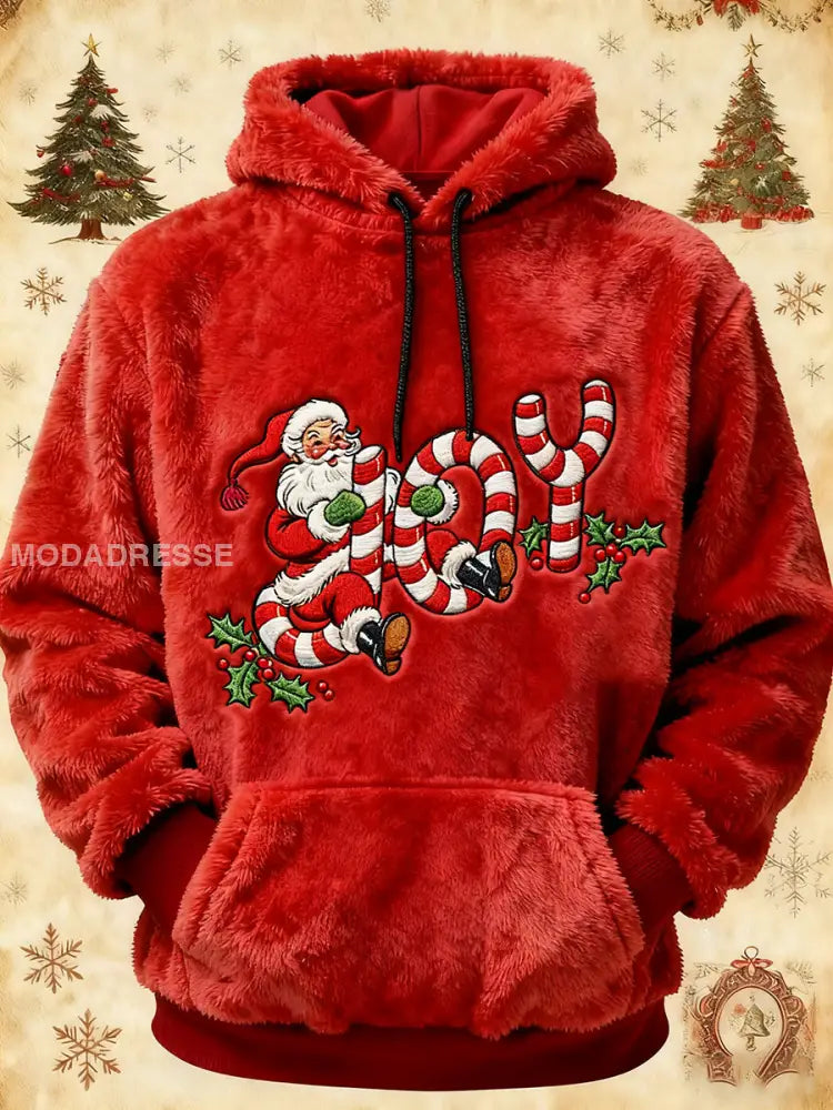 Mäns jultomte konst Flannel Hoodie. röd / S