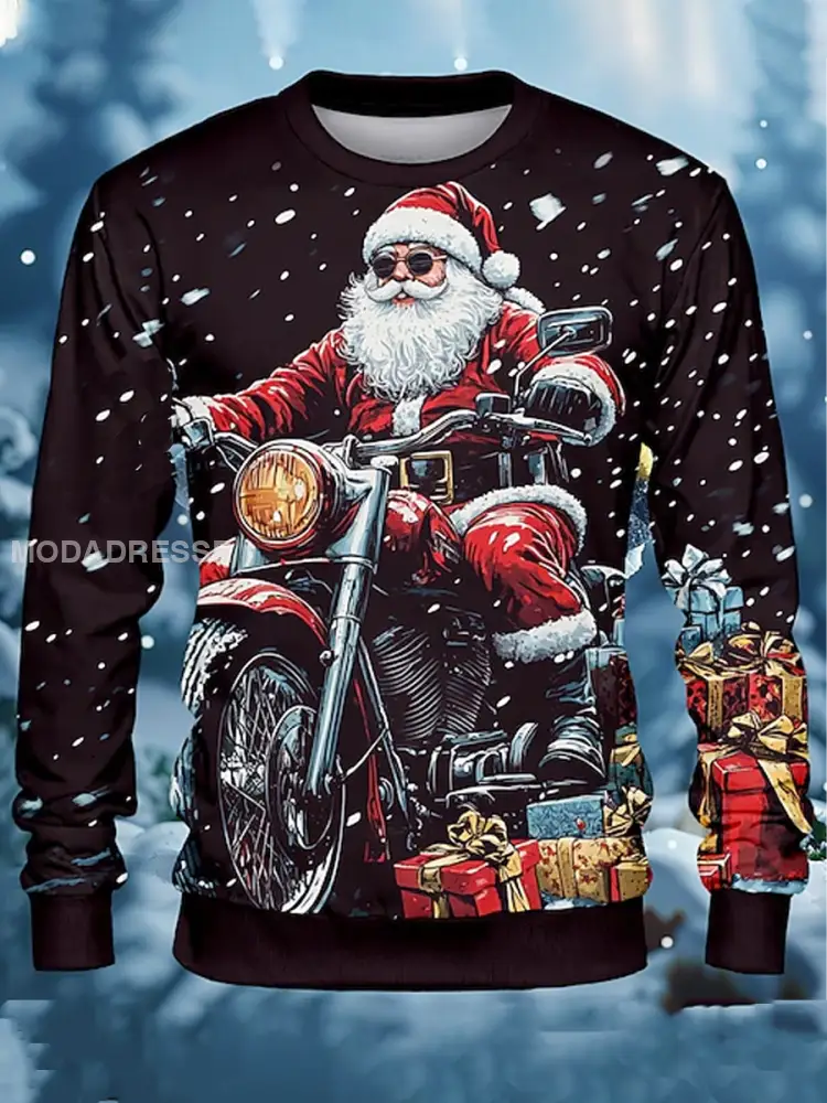 Mäns jultomten rider en motorcykel Crew Neck Sweatshirt som bild / S