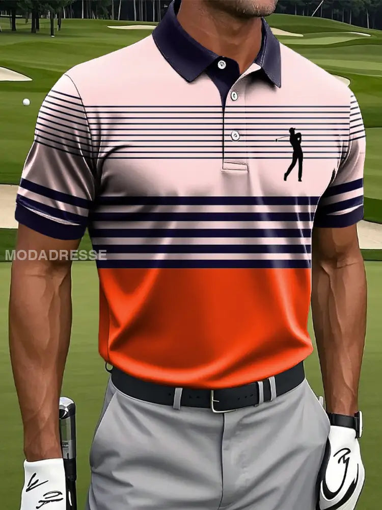 Mäns klassiska Multicolor Stripe Konst Skriv ut Casual Business Polo tröj S