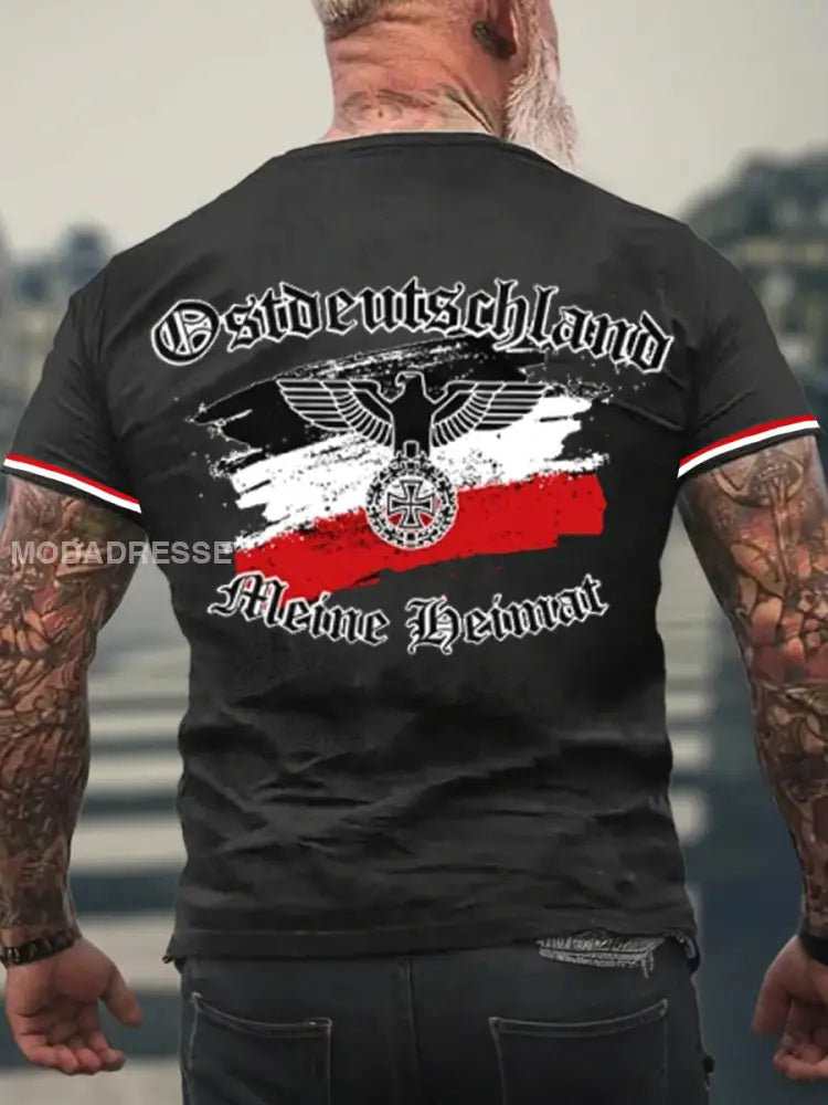 Mäns Ostdeutschland tryckt kort ärm T-shirt svart / S
