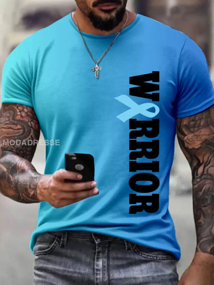 Mäns prostatacancer medvetenhet Krigare Print T shirt blå / S