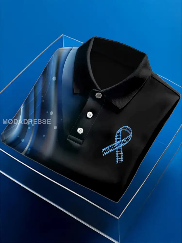 Mäns prostatacancer Print Polo krageKort ärmad skjorta svart / S