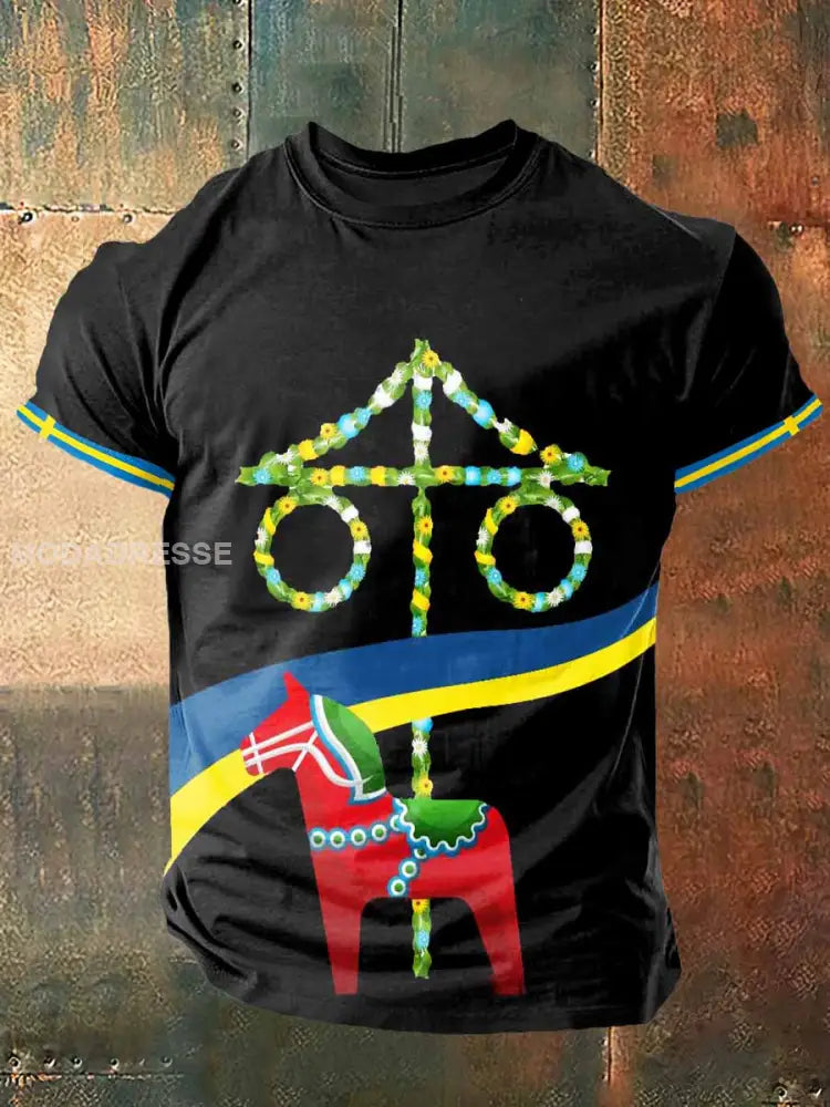 Mäns rada häst utskrift Vintage Mode kort ärm T-shirt S