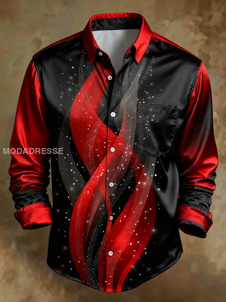 Mäns Retro Abstract konst Skriv ut bekväm affärsstil skjorta A / S