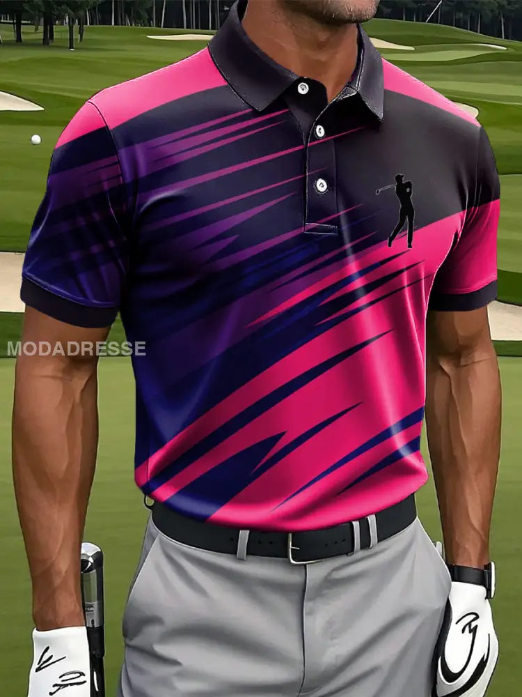 Mäns Retro Abstract linje Geometrisk konst Skriv ut Casual Business Polo tröj flerlog / S