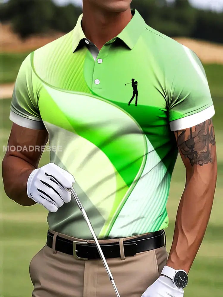 Mäns Retro Abstract Linje Konst Skriv ut Casual Business Polo tröj flerlog / S