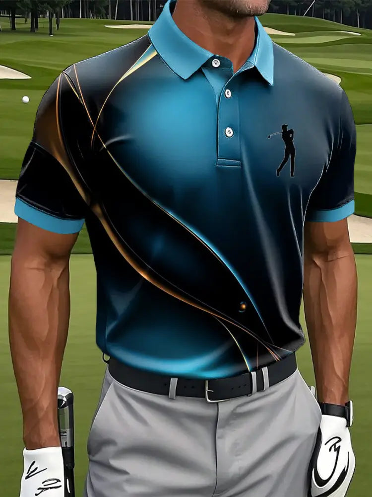 Mäns Retro Abstract Linje Konst Skriv ut Casual Business Polo tröj flerlog / S