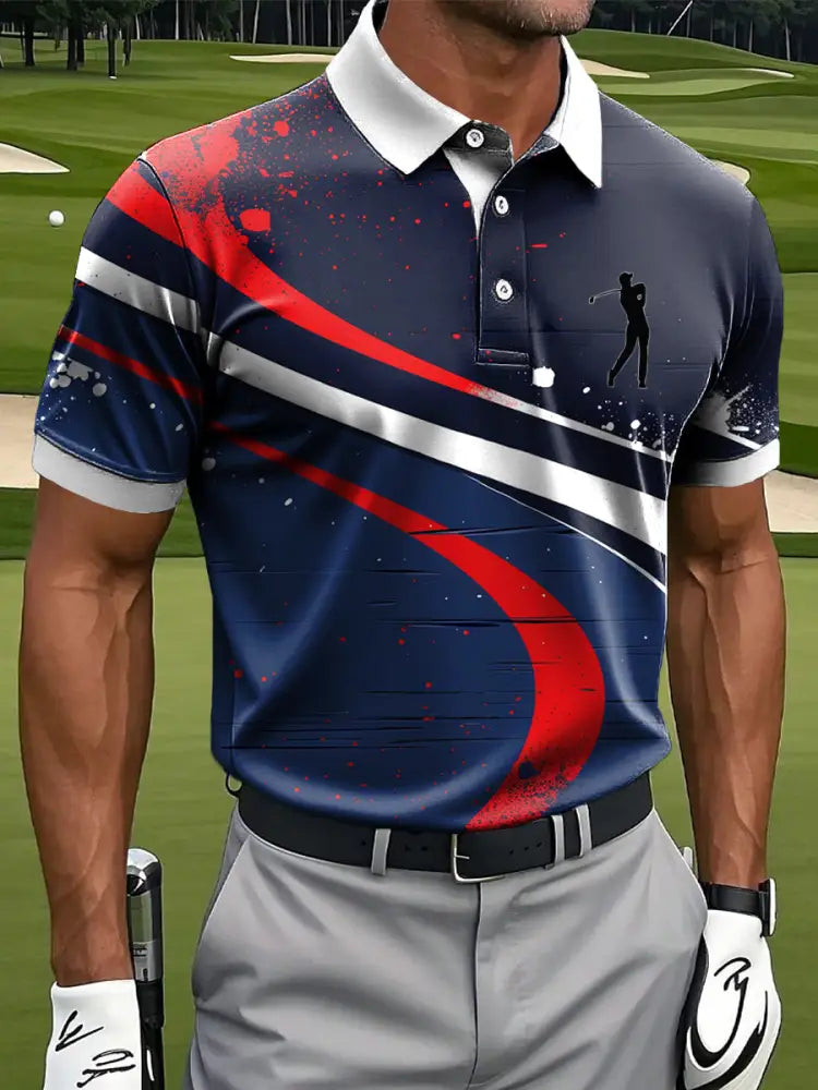 Mäns Retro Abstract oregelbunden linje Konst Skriv ut Casual Business Polo tröj flerlog / S