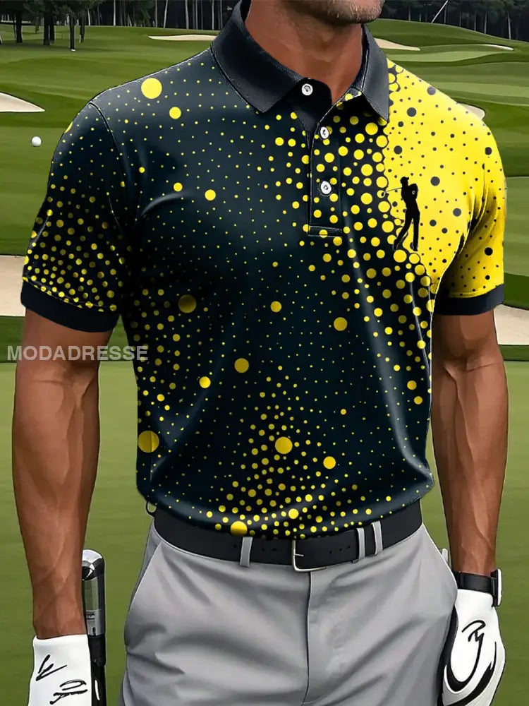 Mäns Retro Abstract Polka Dot konst Print Casual Polo tröj flerlog / S