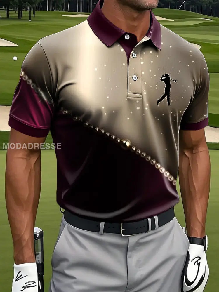 Mäns Retro Abstract Shiny Spliced konst Print Casual Business Polo tröj S