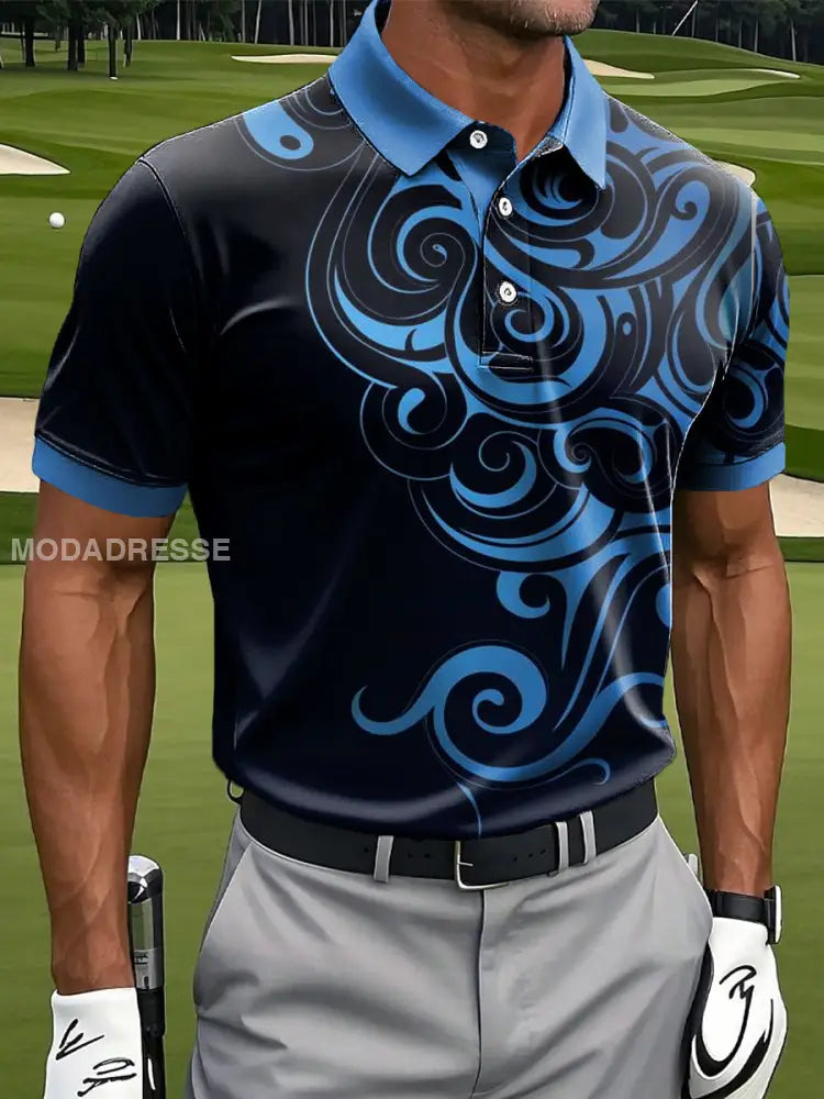 Mäns Retro Abstract spiral konst Skriv ut Casual Business Polo tröj flerlog / S