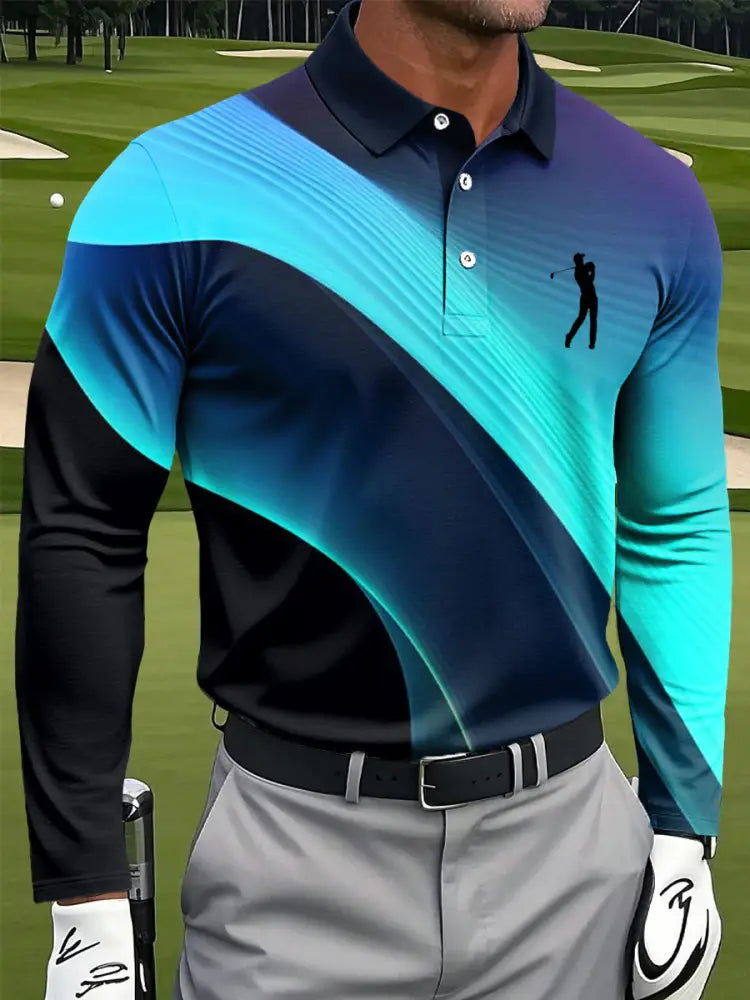 Mäns Retro Abstract Textur Konst Skriv ut Casual Business Lång ärm Polo tröj flerlog / S