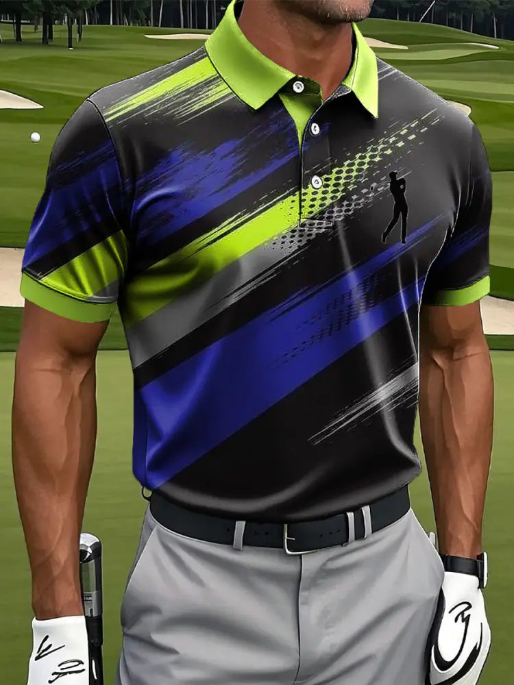Mäns Retro Abstrakt Gradient Stripe Konst Skriv ut Casual Business Polo tröj flerlog / S