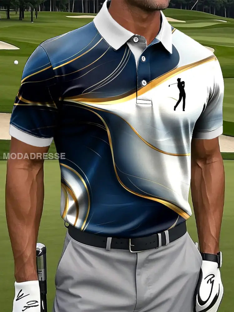 Mäns Retro Classic Line Texture Konst Skriv ut Casual Business Polo tröj S