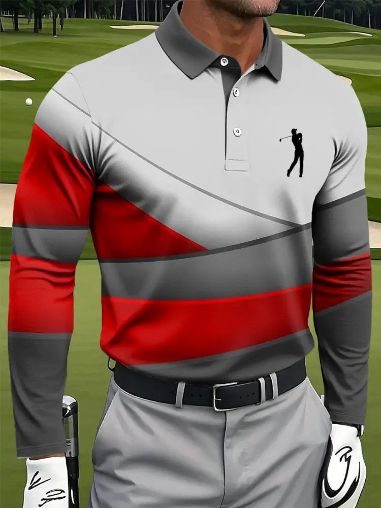 Mäns Retro färgglada randiga konst Skriv ut Casual Business långärmad Polo tröj flerlog / S