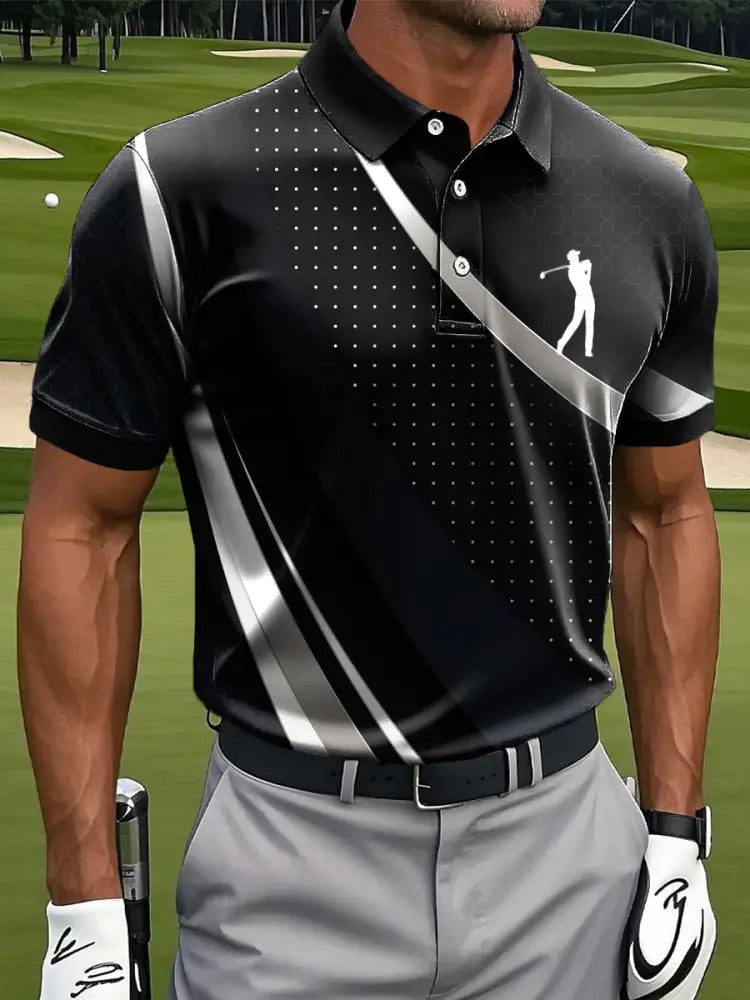 Mäns Retro Geometrisk Textur Konst Skriv ut Casual Business Polo tröj flerlog / S