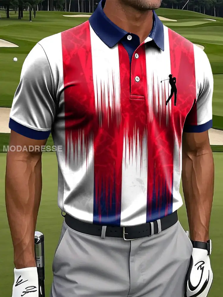 Mäns Retro Gradient Färg randig konstnärlig tryck Casual Business Polo tröj S