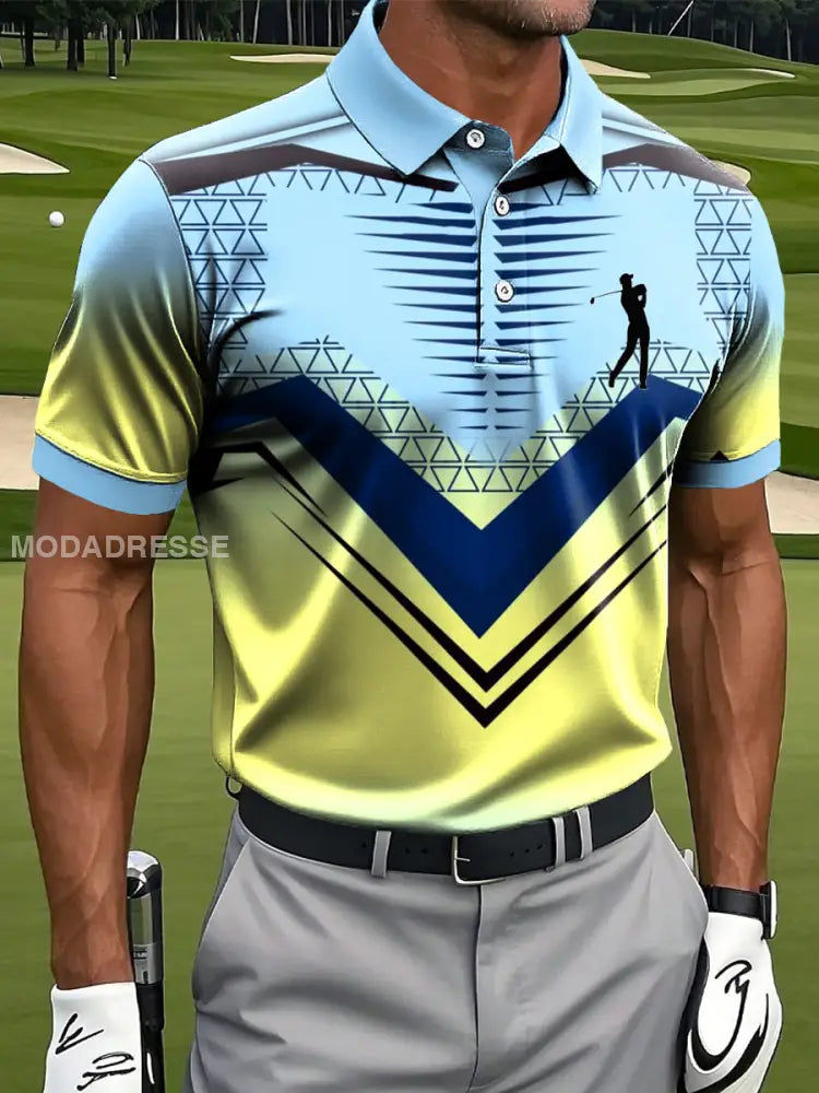 Mäns Retro Gradient Färgrändigt konst Skriv ut Casual Business Polo tröj flerlog / S