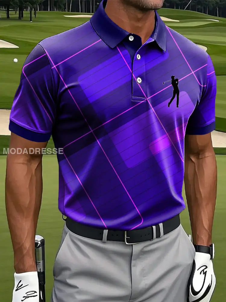 Mäns Retro Gradient Geometrisk konst Skriv ut Casual Business Polo tröj flerlog / S