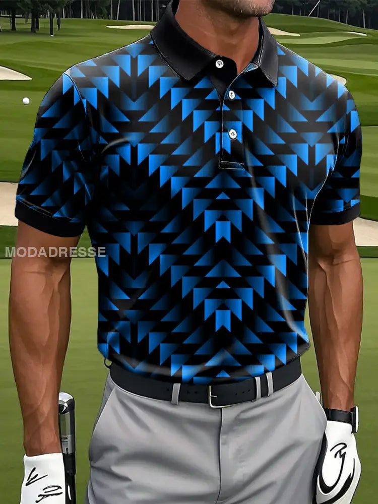 Mäns Retro Gradient Geometrisk konst Skriv ut Casual Business Polo tröj flerlog / S