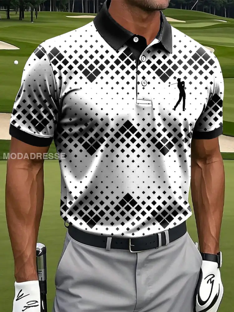 Mäns Retro Gradient Geometrisk konst Skriv ut Casual Business Polo tröj S