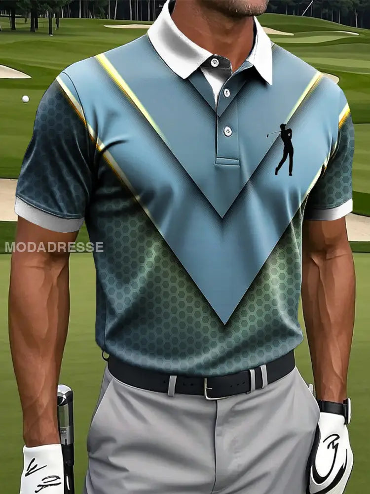 Mäns Retro Gradient Geometrisk konst Skriv ut Casual Polo tröj flerlog / S