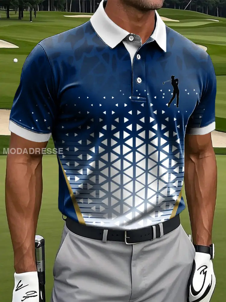 Mäns Retro Gradient Geometrisk Textur Konst Skriv ut Casual Business Polo tröj flerlog / S