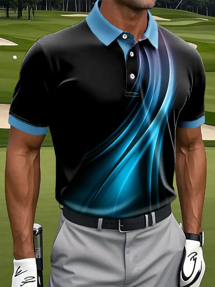 Mäns Retro Gradient Linje Texture Konst Skriv ut Casual Business Polo tröj flerlog / S