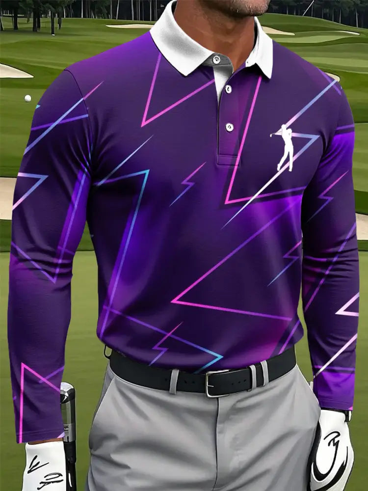 Mäns Retro Gradient linjer Geometriska Skriv ut Casual Business Långärmad Polo tröj flerlog / S